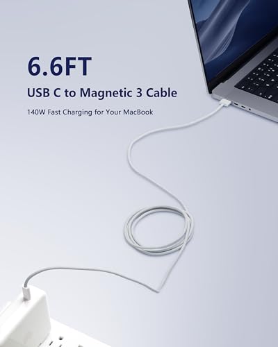 Zeit Nah 140 W USB-C to Magnetic 3 Charging Cable for Mac Book Pro & Air – 2 m Length for Rapid Power Delivery, Enhanced Durability, and Ultimate Convenience in Charging Solutions
