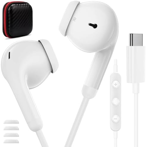 Elevate Your Sound Experience with USB-C Wired Headphones: Premium High-Fidelity Earbuds for i Phone 16, Galaxy S25 Ultra & More – Ergonomic Semi-In-Ear Design with Built-in Microphone for Crystal-Clear Calls – Tangle-Free Cable for Effortless Storage – Perfect Compatibility with i Pad 11 & Pixel 9 XL – Unmatched Comfort and Superior Audio Quality for Daily Use and Entertainment