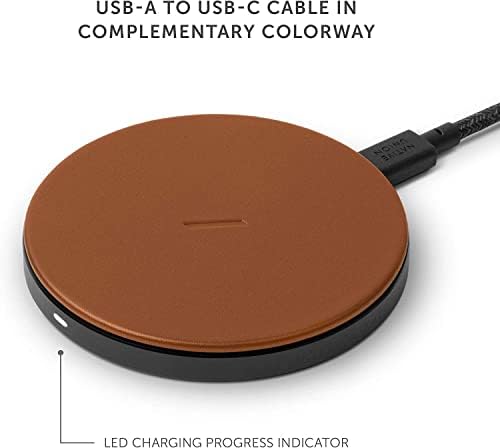Luxury Italian Leather Wireless Charger – Native Union High-Speed Qi Certified Pad for i Phone 12/11 Series – Elegant Tan Charging Station with Enhanced Compatibility and Style – Perfect for Home or Office Use