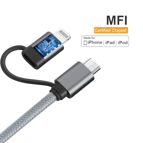Experience unparalleled charging efficiency with the Cable Creation MFi Certified 2-in-1 Fast Charging Cord, a versatile 6 FT nylon braided USB C to USB C & Lightning cable designed for ultimate compatibility. Perfectly suited for Apple i Phone 16/15/14/13 Pro Max and popular Android devices like Galaxy and Google Pixel, this 60 W fast charging cable ensures rapid power delivery and seamless connectivity. Engineered for durability, the premium nylon braided exterior withstands daily wear, while the generous length provides flexibility for use at home, in the office, or on the go. Elevate your tech toolkit with this essential charging solution that combines robust construction with fast data transfer capabilities, making it ideal for both everyday users and tech enthusiasts alike. Stay powered up and ready for any challenge with the Cable Creation 2-in-1 charging cord, where efficiency meets reliability.
