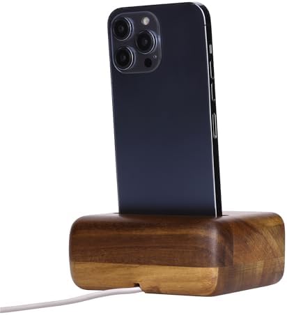 Navaris Bamboo Phone Stand – Bamboo Phone Stand for Desk – Enhanced Sound with Built-in Amplifier – Portable Bamboo Cell Phone Holder Charging Dock for Kitchen Office Bedside – Enhanced Compatibility and Speed