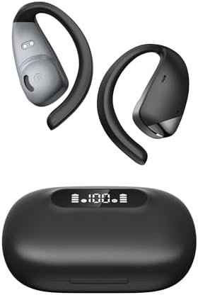 Ultimate Open Ear Bluetooth 5.3 Sports Earbuds with 48-Hour Playtime – Exceptional Hi-Fi Stereo Sound, Secure Earhooks for Active Use, LED Battery Life Display, Advanced ENC Noise Cancellation, Sweat-Resistant for Maximum Longevity, Compatible with All Devices for Uninterrupted Enjoyment