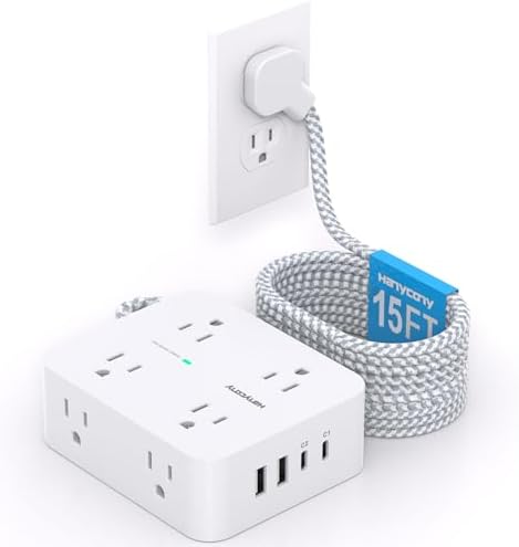 HANYCONY 6 ft Surge Protector Power Strip with 8 Outlets & 2 USB-C Ports – Essential College Dorm Extension Cord with Space-Saving Flat Plug for Fast Charging and Device Safety – Perfect for Home Office and Tech Needs