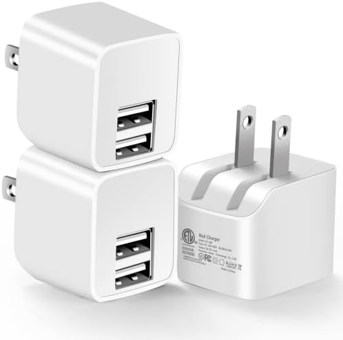 Compact Dual-Port 12 W USB Wall Charger – Foldable Plug Power Adapter, 2.4 A Fast Charging Block for i Phone 14/13/12/11 Pro Max, i Pad, Samsung, Moto – 3-Pack ETL Listed for Enhanced Safety and Portability