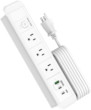 Recessed USB C Power Strip with 65 W Fast Charging – Sleek Desk-Mounted Outlet Kit Featuring 3 AC Outlets and 6 ft Flat Plug Cable for Organized Home, Office & Kitchen Spaces – Ultimate Surge Protector and Space-Saving Charging Solution