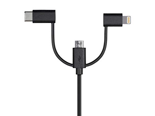 Monoprice 3-in-1 USB Multiport Charging Cable – 3 ft White – Versatile USB Micro-B, USB-C & Lightning Compatibility for Fast Charging and Data Transfer – Essential Tech Accessory for Home, Office, and Travel