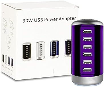 Power Up in Style: Universal 6-Port USB Charging Hub with Smart Identification Technology for i Phone, i Pad, and More – Compact, Fast Charging Station in Elegant Purple Finish for Home and Office Use