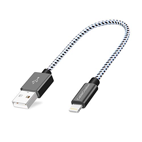 Compact Lightning to USB Data Sync Cable for i Phone – 0.5 Feet MFi Certified Charger Cord for i Phone 14/14 Pro, i Phone 13/13 Pro/12, Air Pods Pro, i Pad Pro/Air – Fast Charging & Data Transfer in Sleek Black & White Design – Ideal for On-the-Go Convenience