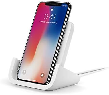 Logitech Powered Wireless Charging Stand for i Phone 8, 8 Plus, X, XS, XS Max, and XR – Fast 10 W Qi-Certified Charger with Adjustable Viewing Angles and Anti-Slip Design for Enhanced Safety and Convenience