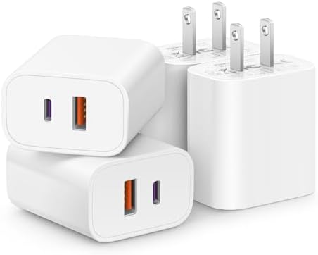 4-Pack Fast Charging USB C Charger Block – Dual Port Multiport Adapter with PD 20 W USB-C & QC 3.0 USB-A for i Phone 16/15/14/13/12/11/X/8, i Pad, Samsung Galaxy, Google & More – Ultimate Charging Solution for Home, Office, and Travel