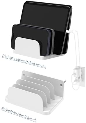 Wall Mount Phone Holder for Smartphones and Tablets, Phone Shelf with 4-Slot Docking Station Compatible with Tablet, ipad, Kindle Wall Charging Organizer (Black) – Enhanced Compatibility and Speed