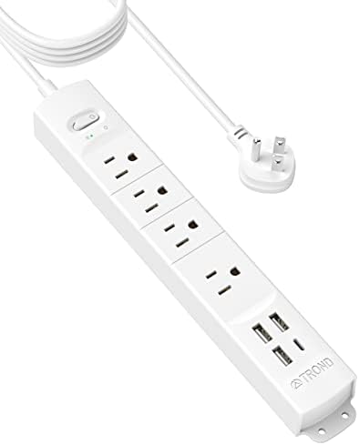 Ultra-Slim TROND Surge Protector Power Strip with 3 USB Ports & Type C – 4 AC Outlets for Maximum Device Protection & Charging Speed – 1440 J Surge Defense, ETL Listed, Space-Saving Wall Mount Design for Home Office & Dorm Use – Versatile Power Management Solution in Elegant Black