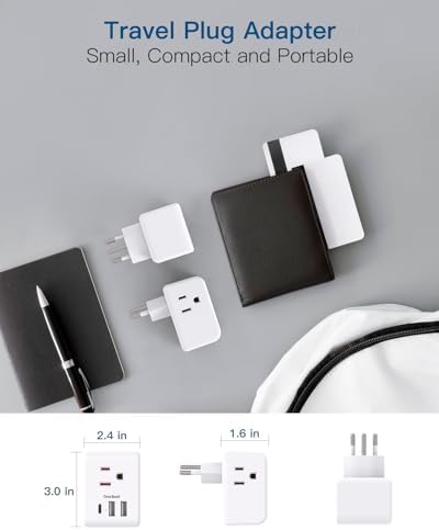 Ultimate European Travel Plug Adapter Set – Dual Pack Universal Power Converter with 3 AC Outlets and 3 USB Charging Ports (including USB-C) for Efficient Power Solutions in Italy, Spain, France, Germany, and Iceland – Essential Accessory for Global Travelers Seeking Versatile Compatibility and Rapid Charging Efficiency