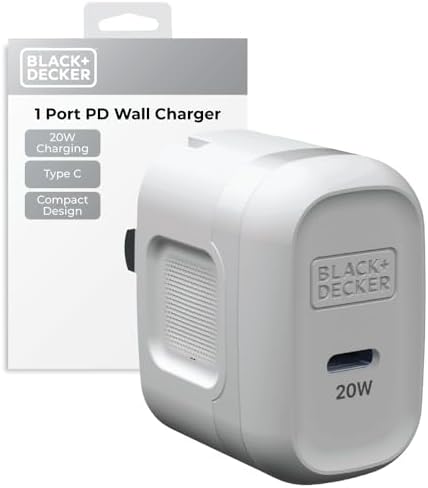BLACK+DECKER Ga N PD 20 W USB-C Wall Charger – High-Efficiency Fast Charging Block for i Phone 16/15 & Universal USB-C Devices – Perfect for Home, Office, and On-the-Go with Advanced Safety Mechanisms