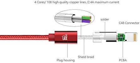 LAX MFi Certified Lightning Cable for i Phone & i Pad – 6 ft Durable Braided USB Cord with Fast Charging Capability for Enhanced Performance and Compatibility Across All Devices