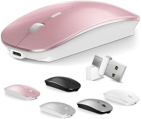 Sleek Silent Wireless Bluetooth Mouse for Mac Book Air & Pro – Dual Mode Optical Design with USB Type-C Receiver, Ergonomic Rechargeable Comfort for i Pad and Laptop Use – Effortless Connectivity & Quiet Performance – Ideal for Work & Play