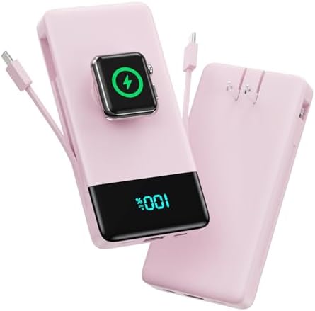 Ultra-Compact 6-in-1 10800 m Ah Power Bank with Built-In Cables & AC Plug – Fast Charging for i Phone, Android, and Apple Watch – LCD Display for Easy Power Monitoring – Lightweight, Travel-Friendly Battery Pack for Multi-Device Charging – Perfect for i Phone 16/15/14 Series, Samsung Galaxy, and More – Enjoy Unmatched Versatility and Convenience on the Go
