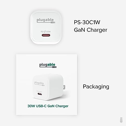 Plugable 30 W USB-C Ga N Charger – Ultra-Fast Mag Safe-Compatible Power Adapter for i Phone, i Pad, Galaxy & USB-C Devices – Ideal for Remote Teams, Business Travelers & IT Deployments – Compact White Design for Effortless Portability and Enhanced Device Longevity