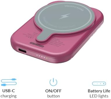 Stylish Hot Pink Leopard VELVET CAVIAR Magnetic Power Bank – Mag Safe Compatible Slim Charger for i Phone 12, 13, 14, 15 – Fast 5000 m Ah Portable Battery Pack with USB-C for Effortless Charging on the Go