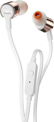 JBL Harman T290 Sports Earbuds – Wired Rose Gold Headphones with Pure Bass Sound, Lightweight Design, and Built-in Microphone for Ultimate Comfort and Style During Workouts and Daily Use