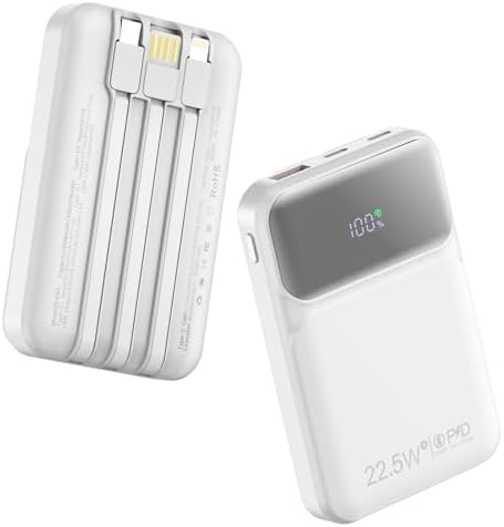 Ultra-Fast 10000 m Ah Portable Charger with Integrated Cable – PD 22.5 W Power Bank with LCD Battery Indicator for i Phone 16/15/14/13/12/11/X and Samsung Devices – Lightweight, High-Speed Charging Solution for On-the-Go Power Needs
