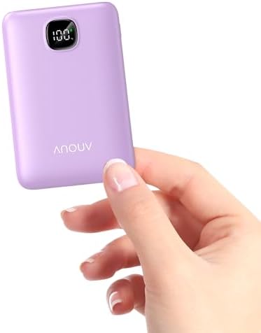 Ultra Slim ANOUV 10,000 m Ah Portable Charger – Fast Charging Power Bank with PD 22.5 W & QC 3.0 for i Phone and Android Devices – Lightweight External Battery for On-the-Go Charging Needs