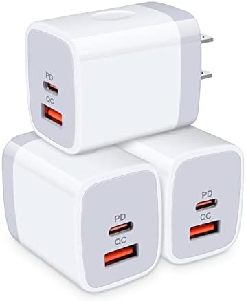 20 W Dual Port USB-C Fast Charging Power Adapter 3-Pack – Compact Wall Charger for i Phone 16/15/14/13/12/11 Pro Max, i Pad, and Samsung Galaxy S21/S20/S10 Plus – Travel-Friendly Design with PD & QC 3.0 Technology for Superior Device Compatibility and Efficiency