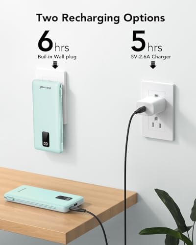 Charmast 10,000 m Ah Slim Power Bank with Integrated Cables & Fast Charging for i Phone and Samsung – Ultimate Travel Companion for On-the-Go Charging Needs with Built-in Convenience and Enhanced Device Compatibility