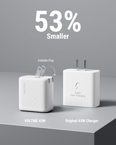 VOLTME 45 W Ga N PPS Fast Charger – Dual Port USB-C & USB-A, Ultra Compact & Foldable Design for i Phone 14/15/16 & Galaxy S22/S23/S24 – High-Speed Charging with Advanced Safety Features for Laptops, Tablets, and More – Ultimate Travel Companion for Modern Devices