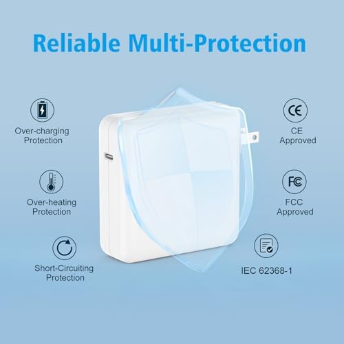 Ultra-Fast 96 W USB-C Charger for Mac Book Pro & Air – 6.6 ft Braided Cable – Optimal Charging Efficiency, Battery Health Optimization & Advanced Safety Features for Professionals on the Move – Compatible with M1, M2, M3, M4 Series