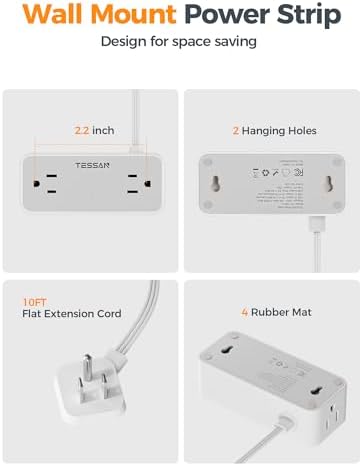 TESSAN 5 FT Flat Plug Extension Cord with 4 AC Outlets, 1 USB-C & 2 USB-A Ports – 900 Joules Surge Protector Power Strip for Home Office & Dorm Room – Maximize Charging Efficiency & Space Savings with Versatile Power Accessory