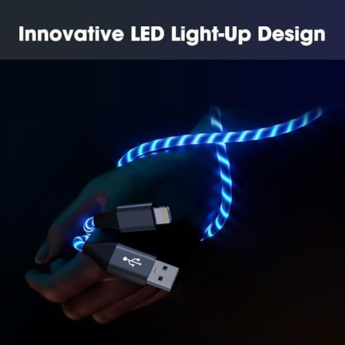 Illuminate Your Charging Routine with the 3.3 ft Light-Up i Phone Charger Cable – MFi Certified LED Charging Cord for i Phone 14/13/12/11/XR/XS/X/8, i Pad, Air Pods, and More – Fast Charging with Vibrant Blue Glow for Enhanced Visibility and Performance