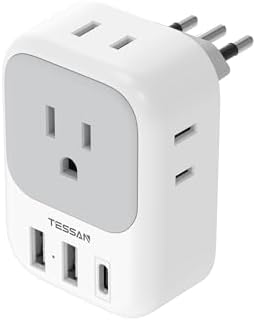 Ultimate European Travel Power Adapter: 4 AC Outlets & 3 Fast Charge USB Ports (1 USB-C PD 20 W) – Compact, Foldable Design for Effortless Connectivity in Spain, France, Germany, Italy, Portugal & Iceland – Versatile Compatibility for All Your Devices