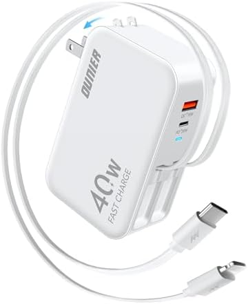 Ultra-Compact 4-in-1 Retractable Wall Charger with 40 W Fast Charging – Dual USB-C & USB-A Ports for Ultimate Compatibility with i Phone 16/15, i Pad, Samsung, Pixel – Travel-Friendly Design for Effortless Power on the Go