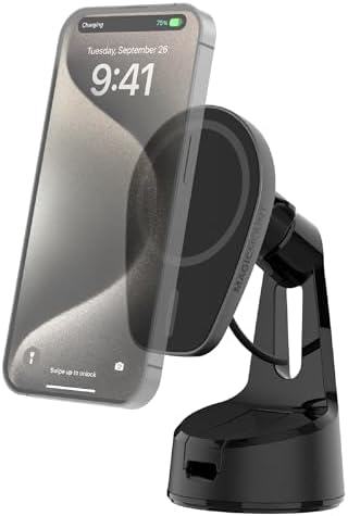 Scosche MPQMD-SP Magic Mount Charge Pro: Advanced 15 W Qi2 Fast Wireless Charging Mag Safe Car Mount for i Phone 16/15/14/13/12 Pro Max Plus – Sleek Dashboard Magnetic Holder for Effortless Charging and Driving Efficiency