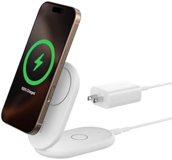 Belkin Foldable Magnetic Wireless Charging Stand – 15 W Fast Charger for i Phone 16 & Galaxy S25 – Qi2-Certified, Portable Design with PSU – Sleek Black Finish for Enhanced Device Compatibility and Effortless Charging Experience