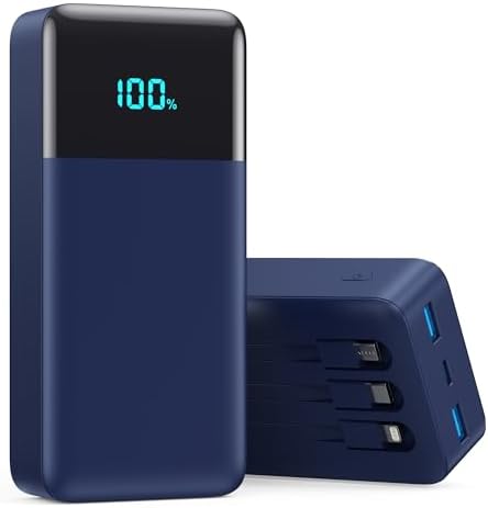 High-Capacity 50800 m Ah Portable Power Bank with 3 Built-In Cables, 25 W PD & QC4.0 Fast Charging – Universal Charging Solution for i Phone 16/15/14/13, Android Devices & More – Smart LCD Display, 6 Outputs & 2 Inputs, Enhanced Safety Features for On-the-Go Power Needs