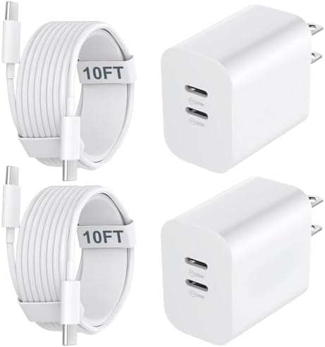 20 W Dual Port USB C Charger Block for i Phone 16 & 15 Series – Fast Charging with 10 FT Long Cable – Ideal for i Pad Pro/Air & Android Devices – Enhanced Compatibility for Multi-Device Charging on the Go
