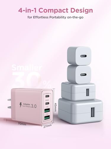 Aioneus 40 W USB C Fast Charging Block – 4-Port Dual PD & QC Wall Charger for i Phone 11-16, i Pad & Samsung Devices – Compact, High-Performance Power Adapter with Enhanced Safety Features for Home & Travel