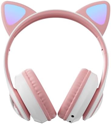 Charming Cat Ear Kids Bluetooth Headphones – Stylish Wireless On-Ear Design with Volume Limiter & LED Lights for Safe Listening – Compatible with Amazon Fire Tablets, Laptops, and More (Vibrant Pink) – Ideal for Toddlers and Young Music Lovers!