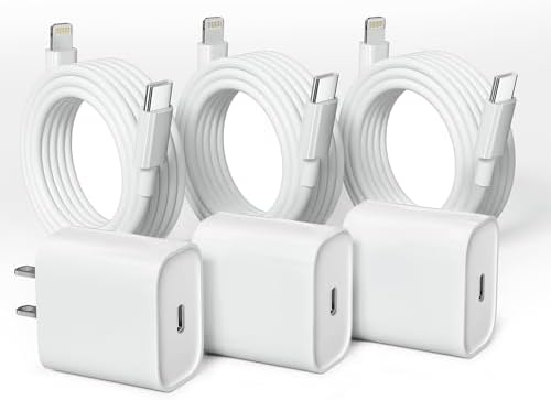 20 W USB-C Fast Charger Block with 6 FT Lightning Cable – Triple Pack for i Phone 14/13/12/11/XS/XR/X/8/7 and i Pad – Optimal Power Delivery and Enhanced Compatibility for Rapid Charging Solutions