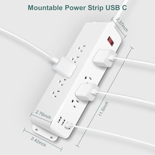 Maximize Your Charging Potential with Hdc Tek’s 9-Outlet Wall-Mount Power Strip – Featuring 3 Fast-Charging USB-A Ports & 1 PD USB-C Port, Sleek Flat Plug Design for Efficient Space Management, Ideal for Office, Home, and Dorm Use – Reliable Surge Protection & Stylish Black Finish for Modern Aesthetics