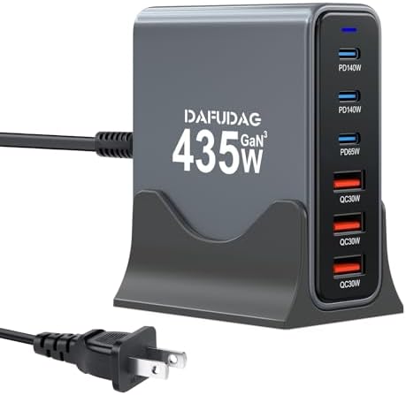 Revolutionize Your Charging Setup with the 435 W USB-C Ga N Charger: 140 W 6-Port Power Hub Designed for Mac Book Pro/Air, i Phone 16/15/14/13/12/11, Samsung Galaxy S24/S23, Tablets, and Gaming Consoles – Unmatched Speed, Smart Power Distribution, and Versatile Compatibility for Home, Office, and Travel