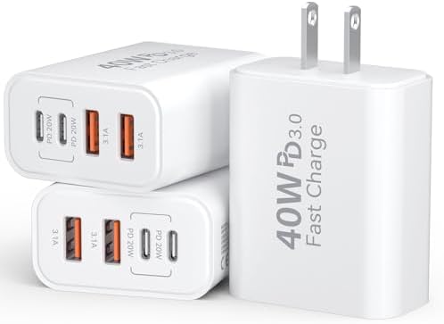 40 W USB C Charger Block 2-Pack – Fast Charge Your i Phone 16/15/14/13/12/11 Pro Max & Galaxy with 4-Port PD and QC 3.0 Wall Plug – Stylish Gradient Purple and Blue Design for Enhanced Compatibility and Efficiency