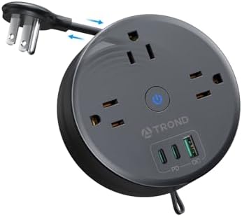 Compact TROND 20 W USB-C Travel Power Strip – Retractable 5 ft Extension Cord with 3 AC Outlets for Fast Charging, Perfect Cruise Ship Essential, Ultra-Thin Flat Plug for Home & Dorm Use – Stay Organized & Connected Anywhere