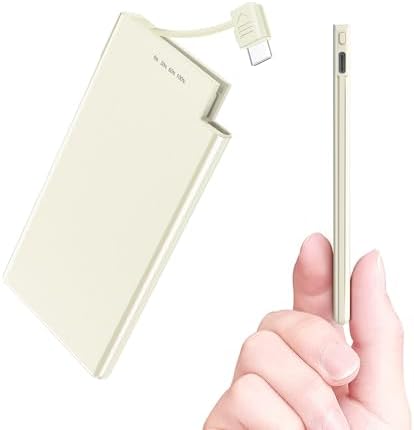 Auskang Slim Power Bank with Built-in Lightning Cable – 5000 m Ah Portable Charger for i Phone 14/13/12/11/X/8/7 Series – Ultra-Compact Travel Battery Pack with Fast Charging and LED Battery Level Indicators – Essential Accessory for On-the-Go Power