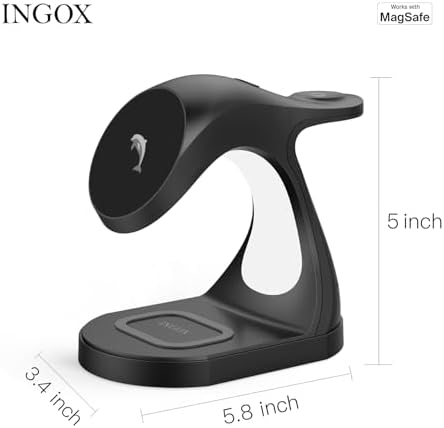 Revitalize Your Charging Routine with the 4-in-1 Magnetic Wireless Charging Station – Fast Charge Dock for i Phone 16/15/14/13/12 Pro/Max/Plus/Mini, Air Pods Pro/3/2, and Apple Watch Series 9/8/7/6/SE/5/4/3 in Elegant Black Dolphin Finish – Space-Saving Multi-Device Charger with 20 W Power Output and Safety Features for Effortless Use