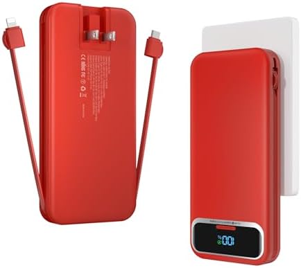 12000 m Ah Ultra-Light Portable Power Bank with Built-In Cables & AC Wall Plug – PD20 W USB-C Fast Charging for i Phone, Samsung & Android – LED Display for Battery Monitoring – Ultimate Travel Companion for Quick Device Recharging