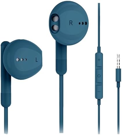 Premium Wired Earbuds with Microphone – Hi-Fi Stereo In-Ear Headphones for Powerful Bass & Crystal Clear Audio – Compatible with i Phone, Android & Most 3.5 mm Devices (Blue) – Ergonomically Designed for Comfort and Enhanced Daily Listening Experience