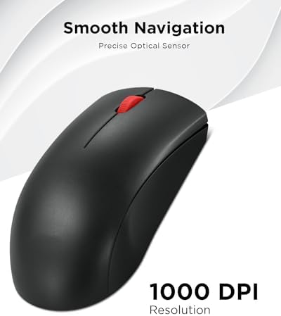 Lenovo WL150 Wireless Mouse – Ergonomic Ambidextrous Design with 1,000 DPI Precision for Ultimate Comfort and Efficiency – 2.4 G Nano USB-A Receiver for Uninterrupted Connectivity – Compact, Portable, and Ideal for Travel, Perfect for Both Home and Office Use